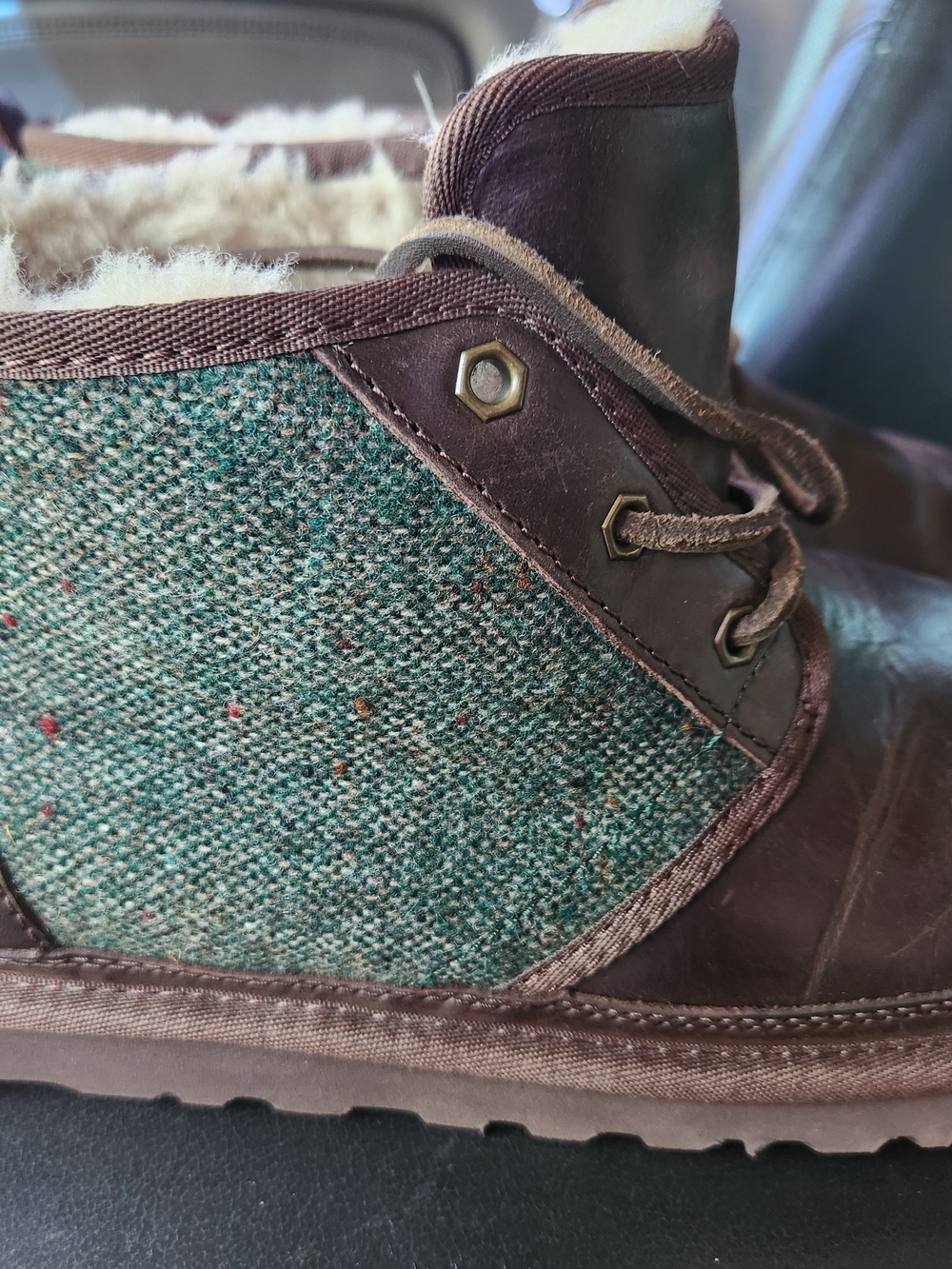 UGG Boots Mens 11 Brown Brompton Tweed Grizzly Leather Chukka Ankle Lace Up